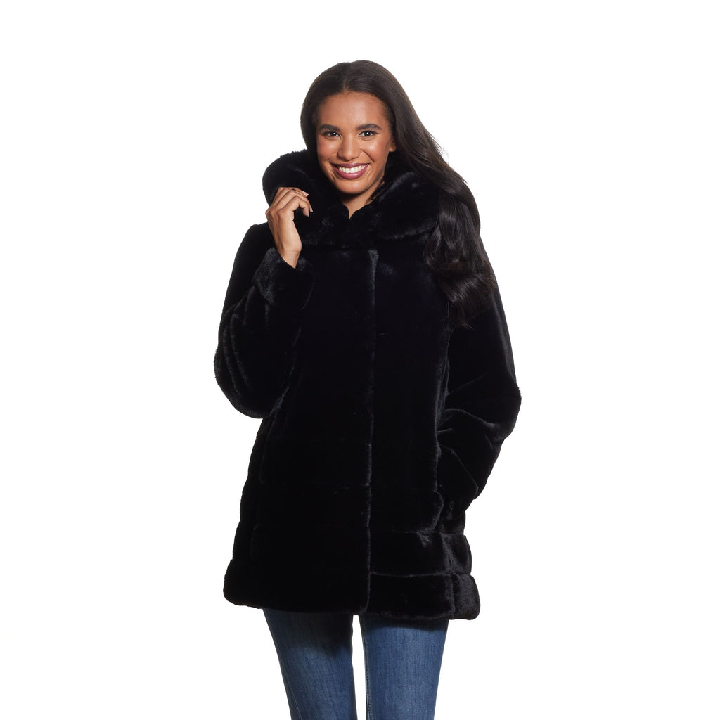 Hooded faux Fur Tiered Jacket