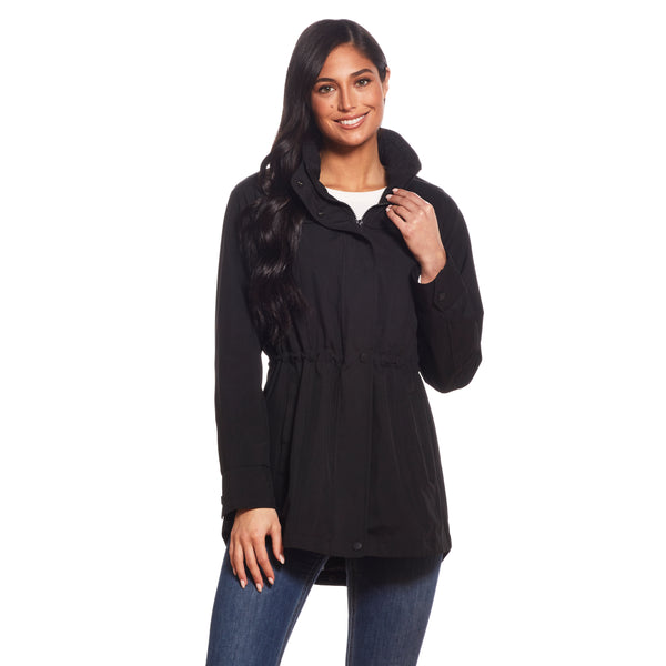 【44】RAINDROP STUDS COAT - BLACK Pacakable Hooded Rain Coat – JGallery