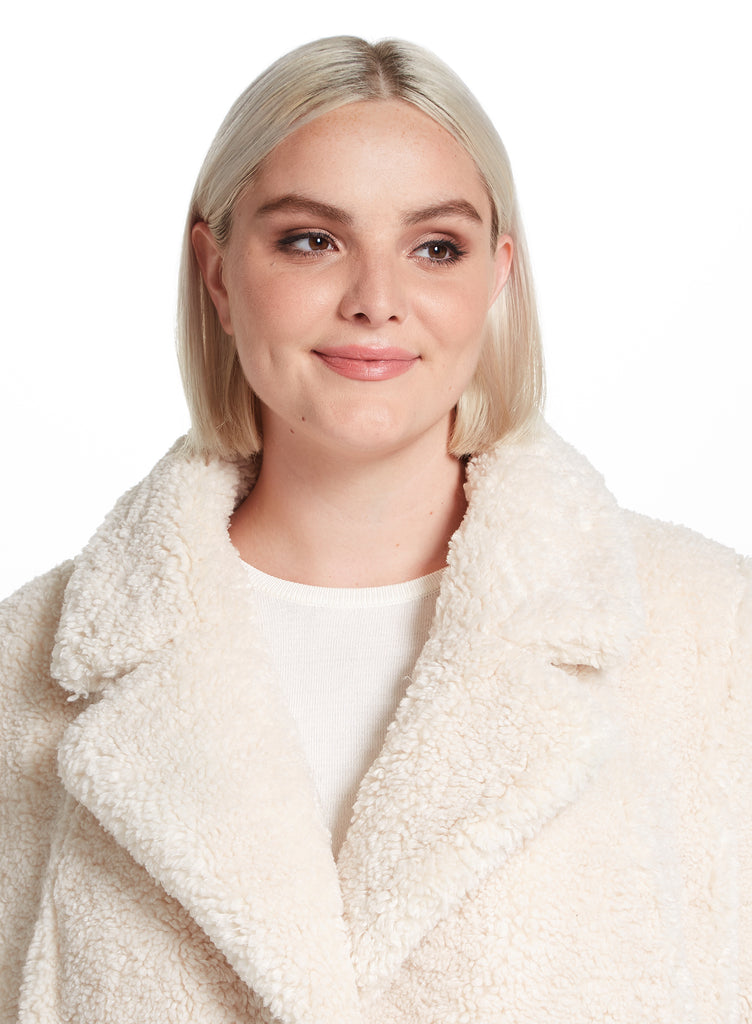 Curly Textured Faux Fur Reefer Coat