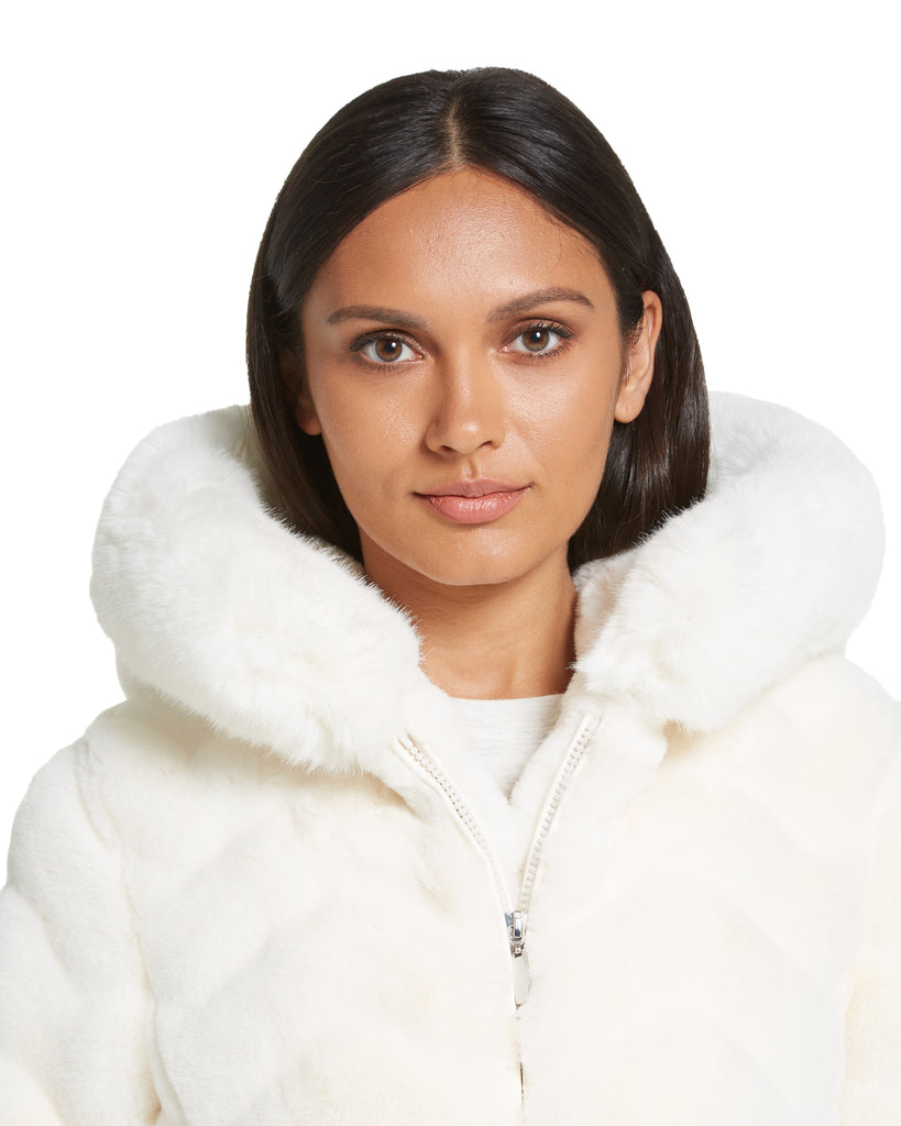 Gallery chevron clearance faux fur coat