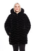 Chevron Sculpted Faux Fur Hooded Jacket with Faux Fox Trim