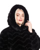 Chevron Sculpted Faux Fur Hooded Jacket with Faux Fox Trim