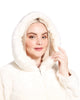 Chevron Sculpted Faux Fur Hooded Jacket with Faux Fox Trim