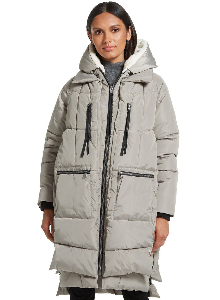 3/4 Length Faux Down Layered Relaxed Look Fashion Puffer